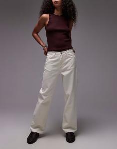 Брюки Topshop прямого кроя со средней посадкой в цвете пахты