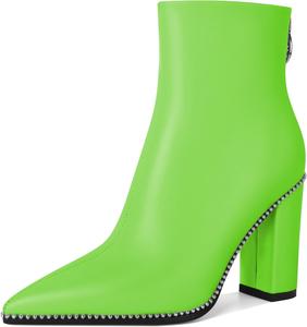 Женские ботильоны с заостренным носком, высокие каблуки, массивные ботильоны на толстой подошве, каблук 3,8 дюйма Younton, Matte Grass Green
