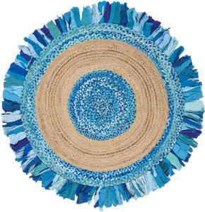 Ковер SAFAVIEH, 122 x 122 см, Cape Cod Collection Turquoise / Natural CAP701K ручной работы в стиле бохо с бахромой из джута и хлопка