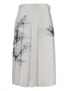 Плиссированная миди-юбка с принтом птиц Thom Browne, белый
