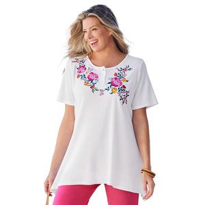 Термоблузка с вышивкой Plus size Woman Within, White Blooming