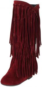 Generic Женские ковбойские сапоги с бахромой, модные, с скрытым каблуком, высокие до колена, зимние, с круглым носком, с кисточками, мокасины