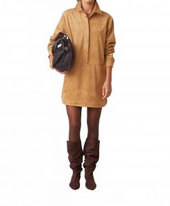 Короткое платье из замши бежевого цвета Suncoo, коричневый