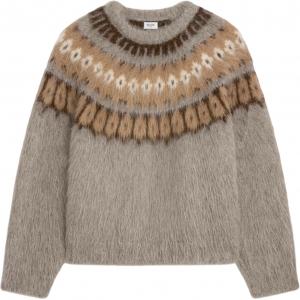 Свитер с круглым вырезом из щипаной шерсти альпаки в технике фэр-айл CELINE, бежевый