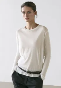 Полупрозрачная блузка с воротником и длинными рукавами. Massimo Dutti, White