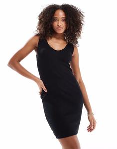 ASOS DESIGN мини-платье без рукавов с V-образным вырезом в рубчик черного цвета