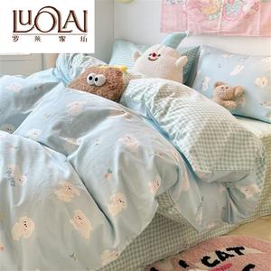 LUOLAI HOME Комплект постельного белья 4 предмета, 180 см, пододеяльник 200x230 см, синий фон с милым щенком