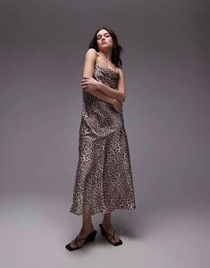 & Other Stories Платье-комбинация макси-ками с глубоким вырезом на спине с леопардовым принтом