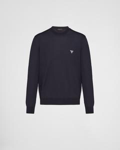 Джемпер с круглым вырезом из тонкой шерсти Prada, темно-синий