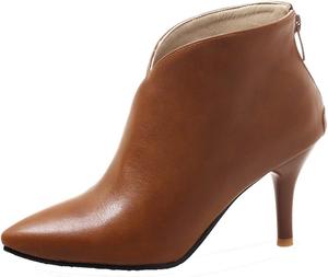 Женские модные ботильоны VOKLIN с острым носком, на высоком каблуке-шпильке, с задней молнией, элегантные короткие ботинки, Tan-Velvet Lined