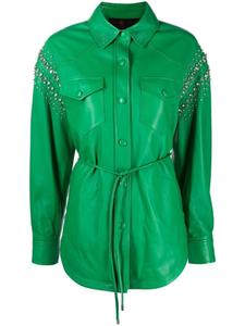 Philipp Plein кожаная рубашка с заклепками, зеленый