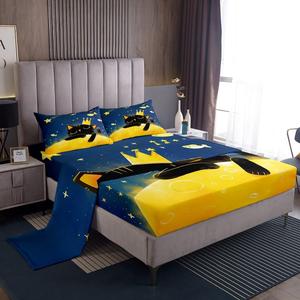 Erosebridal Комплект постельного белья Kids Kawaii Cat с милыми котятами, луной и звездами, декоративный для детской комнаты, Color 04