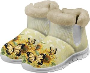 Женские зимние ботинки с узором «бабочка», с меховой подкладкой, плюшевые, для женщин, нескользящие, мягкие, легкие, для улицы Fuxowvby, Butterfly Sunflower