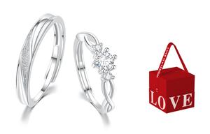 Сверкающее кольцо с кристаллами Unisex TEEX, Silver+Love Box