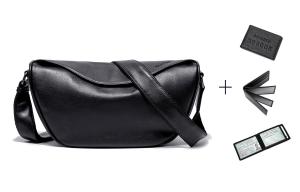 Ace Paul Кожаная сумка-полумесяц Маленькая квадратная сумка Сумка через плечо Универсальная сумка-кроссбоди среднего размера черного цвета, Driver's License Card Holder