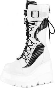 Женские готические панк-босоножки на платформе с массивным клиновидным каблуком, боевые ботинки с шнуровкой и молнией, мотоциклетные ботинки средней высоты Generic, White