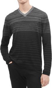 Мужской свитер Calvin Klein из мериносовой шерсти с V-образным вырезом и полосками, Black Combo