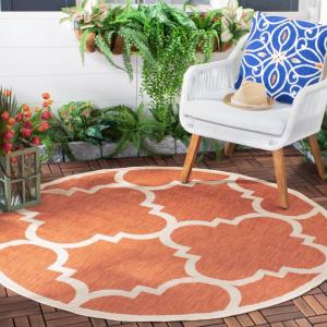 Ковер SAFAVIEH, 161 x 161 см, Washable Rug Outdoor Courtyard Collection - круглый, Terracotta, без линьки и легкий в уходе, идеален для патио, заднего двора, прихожей (CY6243-241)