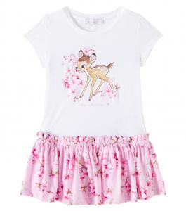 Платье из хлопковой смеси с принтом Disney Monnalisa, Bianco+Rosafairytale