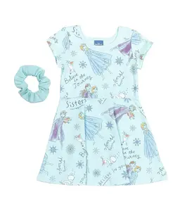 Платье-клеш для девочек Disney Princess с героинями Minnie Mouse, Moana, Mulan, Русалочка и Золушка + резинка для волос Frozen, синий