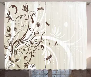 Штора в деревенском стиле Стрекоза от ABAKUHAUS, сезонный декор, присборенная тесьма для спальни с петлями и крючками, 280 x 175 см, цвет яичная скорлупа