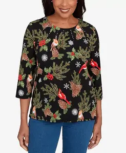 Женский классический топ с узором «кардиналы и шишки» Alfred Dunner, мультиколор