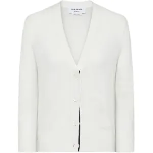 Кардиган из хлопка с интарсией feather THOM BROWNE, белый