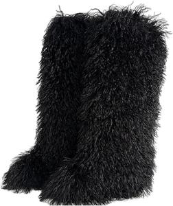 Женские сапоги ZDLJLY из искусственного меха, высокие до колена, пушистые зимние ботинки для девочек, теплые уличные меховые сапоги ZDLJYL, Black