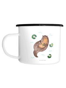 Эмалированная кружка XL Выдра Водяная лилия без слов, белая Mr. & Mrs. Panda