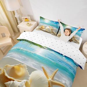 Erosebridal Комплект постельного белья Beach с принтом океана и морских звезд из мягкого хлопка для детей и взрослых, Multi 06