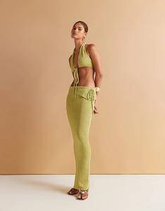 Пляжная юбка макси Wanderdoll Heidi с металлическим отворотом и сборками по бокам, цвет лайм