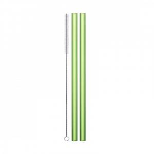 Джентльменские соломинки для питья, стаканы зеленые, набор 2 шт с щеточкой для чистки - в подарочной упаковке Д: 20 см / Г: 9 мм Eisch, зеленый/прозрачный