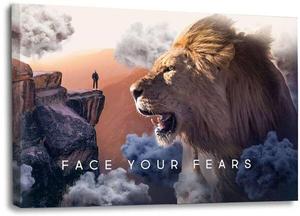 Картина на холсте Hustling Sharks Face your Fears, 90x60x2 см, коричневый