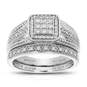 Свадебный комплект из 49 камней с выращенными в лаборатории бриллиантами круглой огранки 2/5 карата, набор из серебра 925 пробы, размер 7 Vir Jewels, серебряный