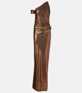 Платье на одно плечо, расшитое пайетками и присборенное The New Arrivals Ilkyaz Ozel, цвет antique bronze