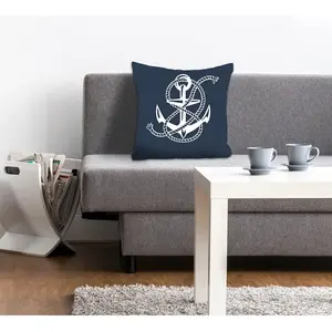 Декоративная подушка queence Jessica Чехол для подушки, якорь, канат, морской стиль, морская тематика, пляж, лето, синий, белый Queence, Blau + bedruckt