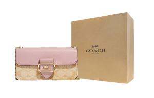 COACH Морган искусственная кожа маленькая квадратная сумка через плечо женская хаки и розовый