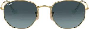 Солнцезащитные очки Ray-Ban унисекс для взрослых Rb3548n с шестиугольными плоскими линзами, Gold/Blue Gradient Grey