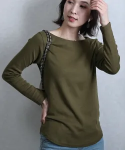 Рубашка с длинными рукавами и вырезом-лодочкой, сшитая вручную, симпатичная блузка с длинными рукавами Pourvous, цвет Khaki