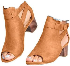 Женские ботильоны SACFOF с низким каблуком, летние туфли с открытым носком и ремешком на щиколотке, модные сандалии на платформе из замши с вырезами, Brown