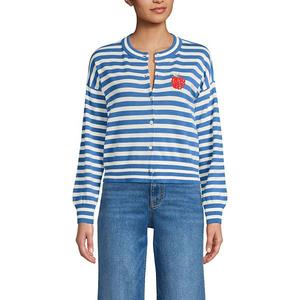 Женский укороченный кардиган с круглым вырезом Lands' End, Blue Ivory Breton