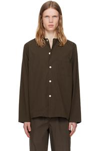 Пижамная рубашка из коричневого поплина с длинными рукавами Tekla
