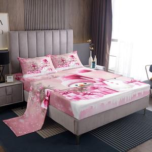 Erosebridal Комплект постельного белья детский новогодний с милыми снеговиками и снежинками в розовых тонах, White Pink