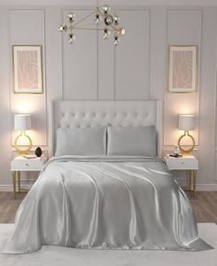 Комплект постельного белья из атласа, 3 предмета, размер twin (односпальный). Juicy Couture, Gray