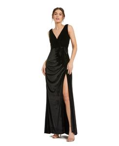 Женское облегающее бархатное платье с глубоким V-образным вырезом, высоким разрезом и драпировкой Mac Duggal, Black