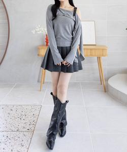 Мини-юбка из античной кожи в складку (в комплекте)