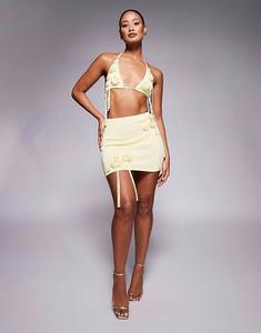 Мини-юбка Flora с трикотажным корсажем, лимонного цвета Wanderdoll