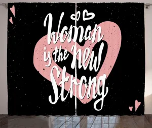 Штора ABAKUHAUS в деревенском стиле с девичьим слоганом Женщина - новая сильная, для спальни, с присборенной лентой, петлями и крючками, 280 x 175 см, бледно-розовый, черно-белый Abakuhaus