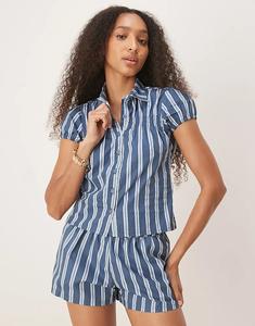 Рубашка Motel Ulsan в широкую полоску темно-синего цвета