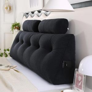 Треугольные подушки-клинья для изголовья с валиком для шеи, большая подушка-валик для изголовья со съемным чехлом для чтения, сидения, работы, общежития, кровати, дивана (черный, 39 * 20 * 8 дюймов) Generic, Black